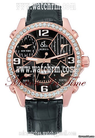 Jacob & Co. The Five Time Zone Watch Rose Gold "Black" w/ 5.00ct Diamond