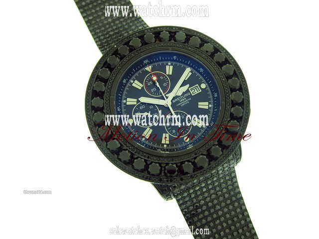 replica Breitling SUPER AVENGER "ALL-BLACK" DIAMOND 52.00ct IN BLACK STEEL WATCHES 1 