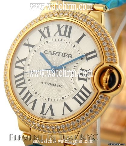 Cartier Ballon Bleu 36mm Yellow Gold Automatic Diamond Bezel