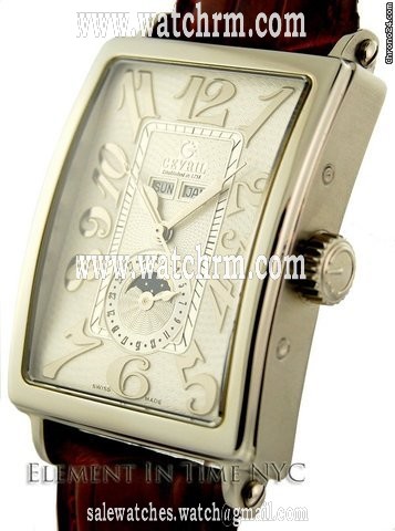 Gevril Avenue of Americas Triple Calendar Moonphase Silver Dial