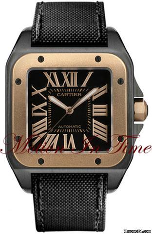 Cartier SANTOS 100 XL MEN'S BLACK CARBON & ROSE GOLD NEW