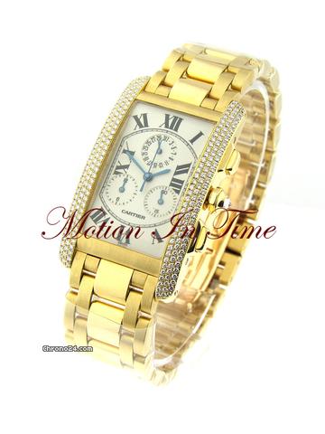 Cartier TANK AMERICAN CHRONOGRAPH YELLOW GOLD DIAMOND - NEW RARE