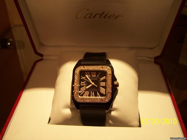 replica Cartier SANTOS 100 BLACK CARBON & ROSE GOLD WITH DIAMOND BEZEL WATCHES 1 