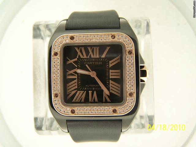 Cartier SANTOS 100 BLACK CARBON & ROSE GOLD WITH DIAMOND BEZEL