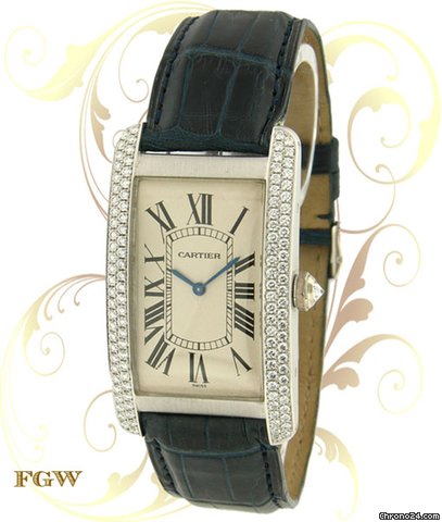 Cartier Tank Americaine GM, White Gold, Diamond Bezel