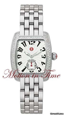 Michele Mini Urban Stainless Steel on Bracelet, Diamond Bezel
