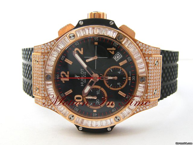 Hublot BIG BANG ROSE GOLD BAGUETTE DIAMOND 41mm BLACK RUBBER NEW