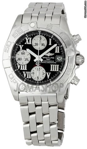 Breitling Chrono Galactic Black Dial Steel Pilot Mens Watch A13358L2-B786SS