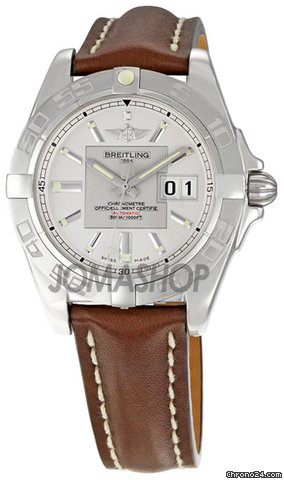 Breitling Galactic 41 Silver Dial Brown Leather Strap Mens Watch A49350L2-G699BRLD