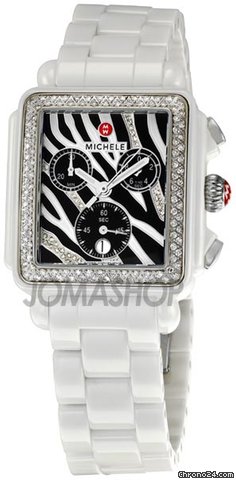 Michele Deco White Ceramic Zebra Dial Ladies Watch MWW06F000010