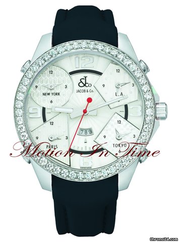 Jacob & Co. The Five Time Zone Watch Stainless Steel w/ 3.25ct Diamond