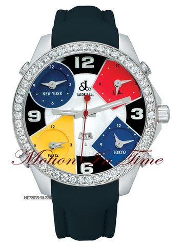 Jacob & Co. The Five Time Zone Watch Stainless Steel w/ 3.25ct Diamond