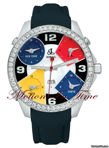 Jacob & Co. The Five Time Zone Watch Stainless Steel w/ 5.00ct Diamond