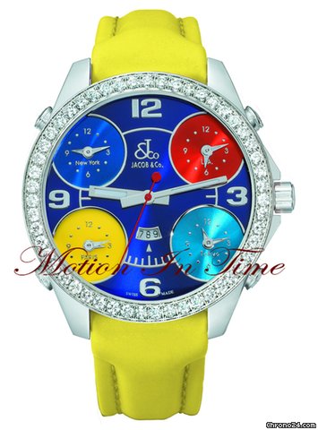 Jacob & Co. The Five Time Zone Watch Stainless Steel w/ 3.25ct Diamond