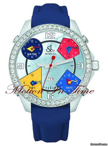 Jacob & Co. The Five Time Zone Watch Stainless Steel w/ 5.00ct Diamond