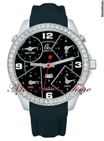 Jacob & Co. The Five Time Zone Watch Stainless Steel w/ 3.25ct Diamond