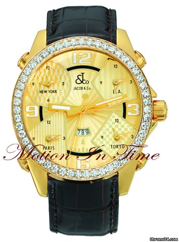 Jacob & Co. The Five Time Zone Watch Yellow Gold w/ 5.00ct Diamond