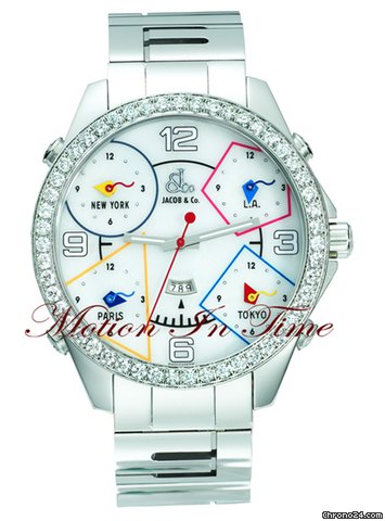 Jacob & Co. The Five Time Zone Stainless Steel "Stone" w/ 5.00ct Diamond