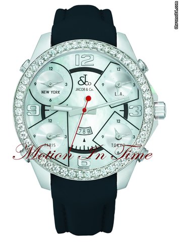 Jacob & Co. The Five Time Zone Watch Stainless Steel w/ 3.25ct Diamond