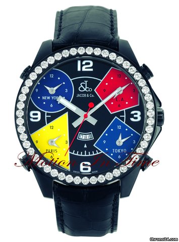 Jacob & Co. The Five Time Zone Watch Black PVD Steel 5.00ct Diamond