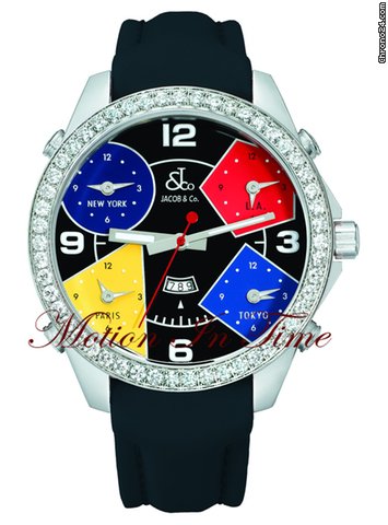 Jacob & Co. The Five Time Zone Watch Stainless Steel w/ 3.25ct Diamond