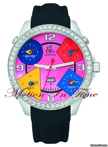 Jacob & Co. The Five Time Zone Watch Stainless Steel w/ 3.25ct Diamond