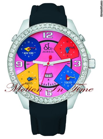 Jacob & Co. The Five Time Zone Watch Stainless Steel w/ 5.00ct Diamond
