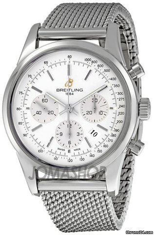 Breitling Transocean Silver Dial Chronograph Mens Watch AB015112-G715SS