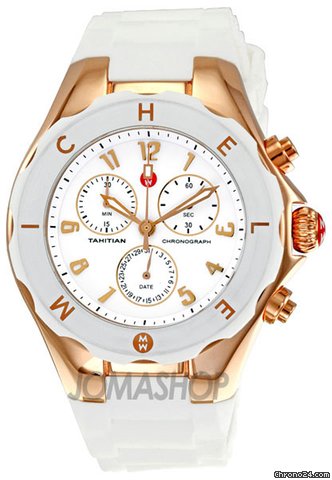 Michele Tahitian Jelly Bean Large White Rubber Strap Chronograph Ladies Watch MWW12F000008