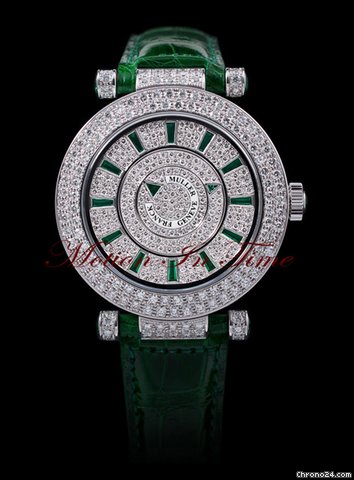 Franck Muller "DOUBLE MYSTERY" WHITE GOLD 42mm DIAMOND & EMERALD