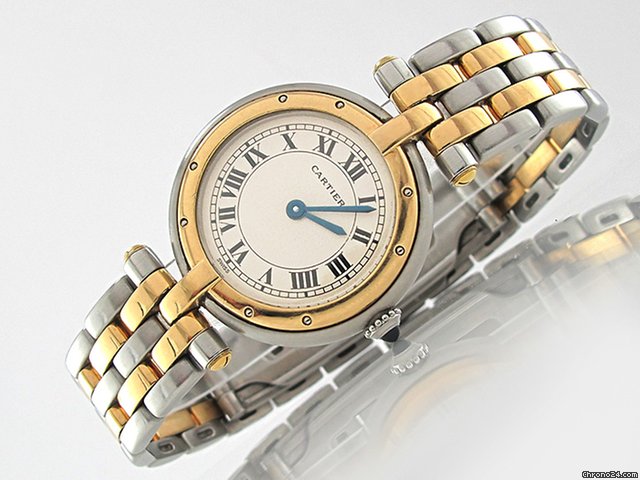 Cartier Damen "PANTHERE RONDE" Stahl / Gelbgold Quarz