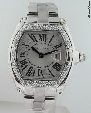 Cartier 18k WG Diamond Bracelet Wristwatch Lady's ROADSTER