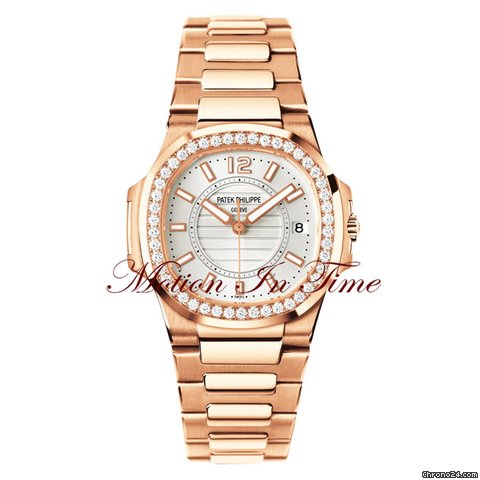 Patek Philippe Ladies' Nautilus Diamond Rose Gold on Bracelet Silver Dial