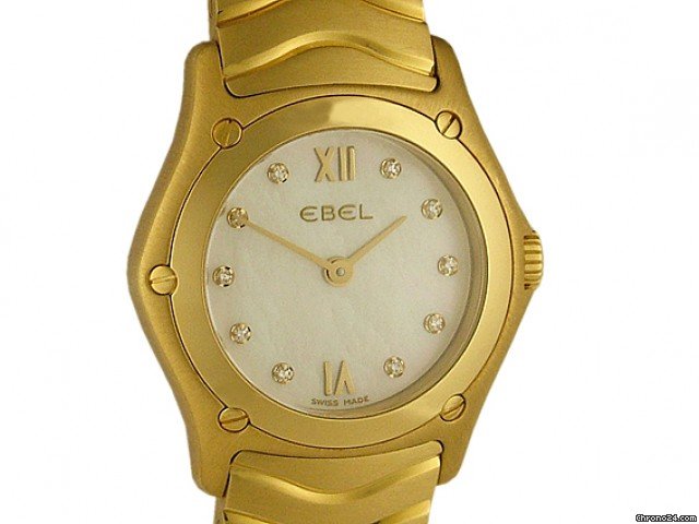 Ebel Classic Wave Lady 18kt Gelbgold Diamond Perlmutt 24mm wie NEU