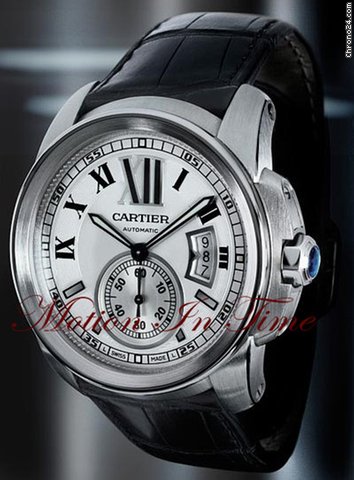 Cartier NEW CALIBRE DE CARTIER MENS STAINLESS STEEL SILVER ON BLACK