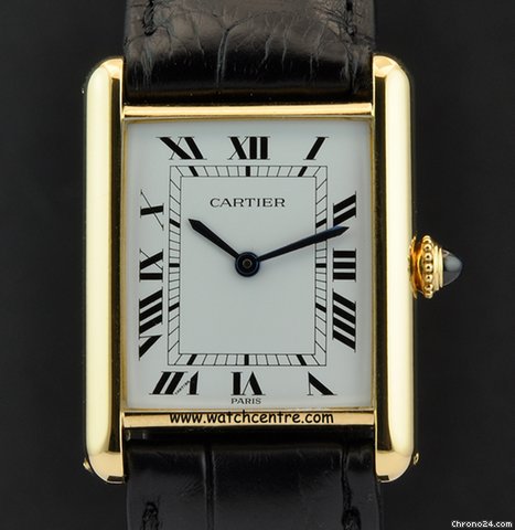 Cartier 18k Yellow Gold White Roman Dial Gents Tank Louis
