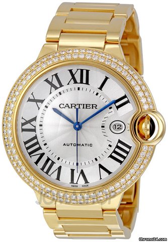 Cartier Ballon Bleu Silver Dial 18K Yellow Gold Mens Watch WE9007Z3