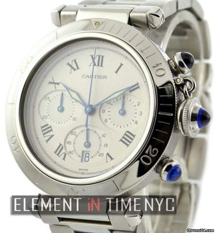 Cartier Pasha 38 Chronograph Stainless Steel Silver Dial