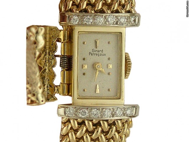 Girard Perregaux Klappuhr 14kt Gelbgold/Wei gold Diamond Handaufzug Vintage 23x14mm