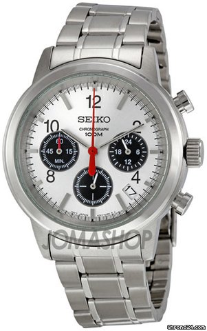 Seiko Silver-tone Dial Black Chronograph Mens Watch SSB003