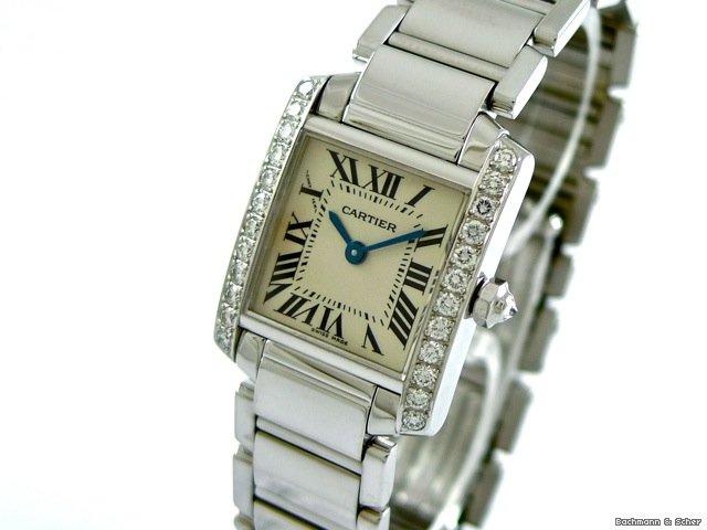 Cartier Tank Francaise, Lady, 18k White Gold, Diamond Set
