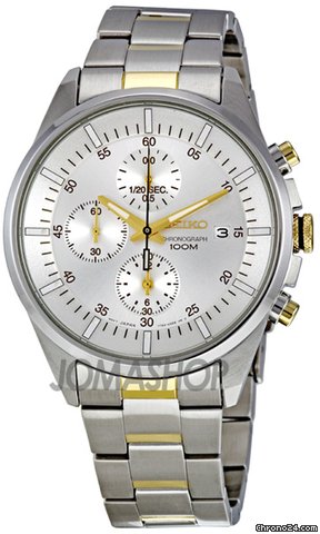 Seiko Silver Dial Chronograph Two Tone Stainless Steel Mens Watch SNDC83