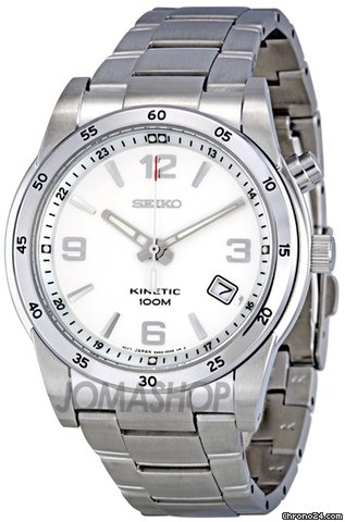 Seiko Silver Dial Stainless Steel Kinetic Mens Watch SKA499