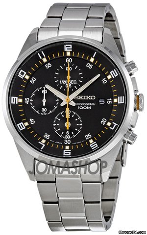 Seiko Black Dial Stainless Steel Chronograph Mens Watch SNDC89