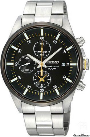 Seiko Black Dial Chronograph Stainless Steel Mens Watch SNDC85