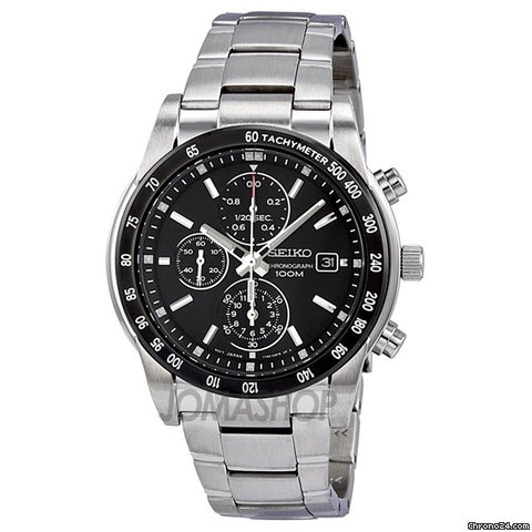 Seiko Black Dial Chronograph Tachymeter Stainless Steel Mens Watch SNDC99