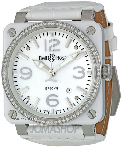 Bell & Ross White Ceramic Diamond Mother of Pearl Mens Watch BR0392-WH-C-D-SCA