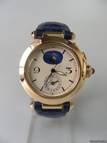 Cartier Pasha QantiEme Phases de lune/Calendar Moonphases or jaune 38mm boucle deploiante