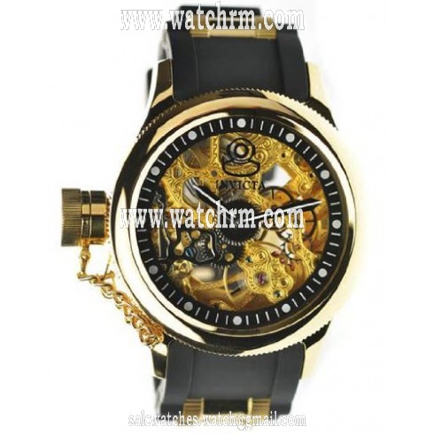 Invicta Russian Diver Gold Skeleton Dial Mechanical Ladies Watch 1844