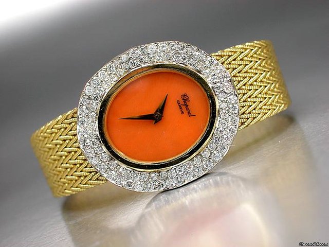 Chopard "Goldbanduhr mit Brillantl��nette und Korallen-Zifferblatt" 1